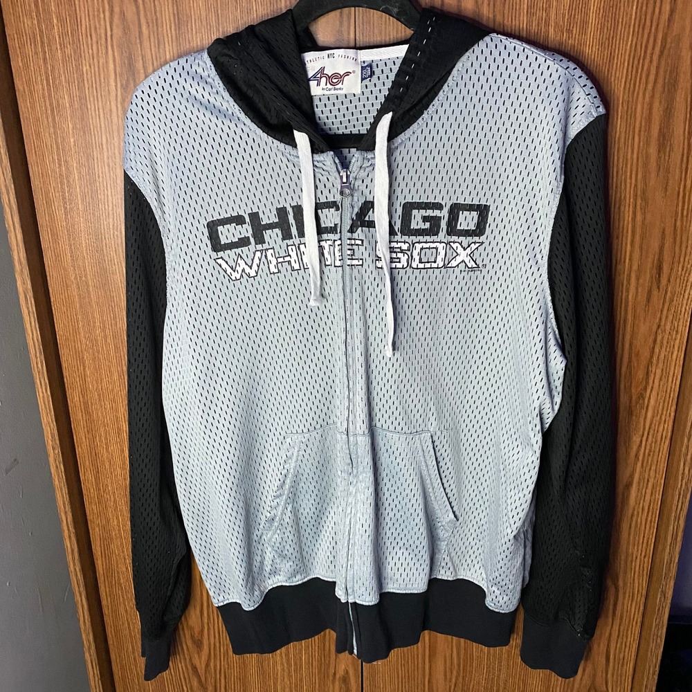 G-III Chicago White Sox Hoodie Mens 2XL Grey Black Mesh Full Zip Carl Banks